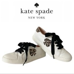 RARE Kate Spade Fez White Leather Leopard Spade Embroidered Sneakers Size 7 EUC